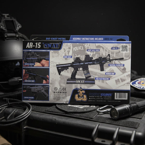 GoatGuns Mini AR-15 in Thin Blue Line SWAT Theme — Diecast Replica Guns