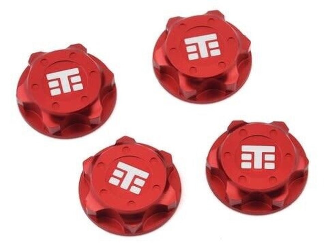 Tekno RC TKR5116BR Wheel Nuts (T Logo 17mm serrated red ano M12x1.0 4 pieces)