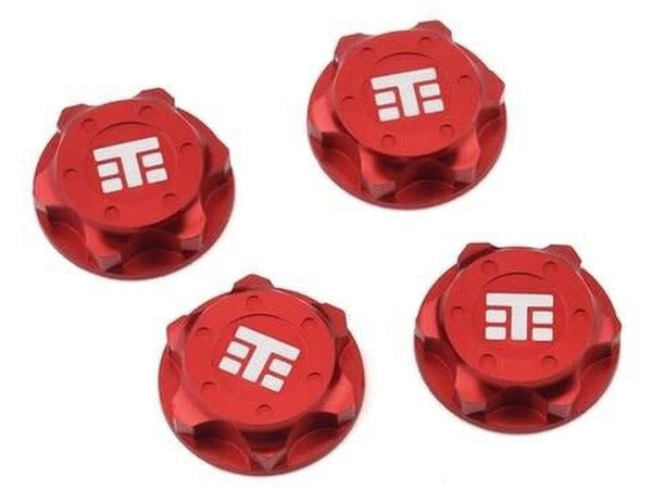 Tekno RC TKR5116BR Wheel Nuts (T Logo 17mm serrated red ano M12x1.0 4 pieces)
