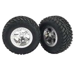 Traxxas TRA5875 Off-Road 2.2 Tires Satin-Finish Chrome Wheels Fr: 1/10 2wd Slash