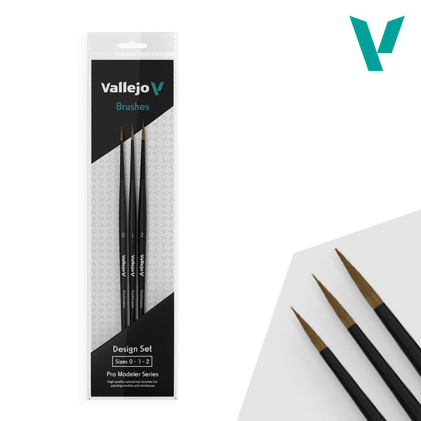 Vallejo Hobby Brushes: Pro Modeler - Natural Hair - Design Set - Sizes 0, 1 & 2