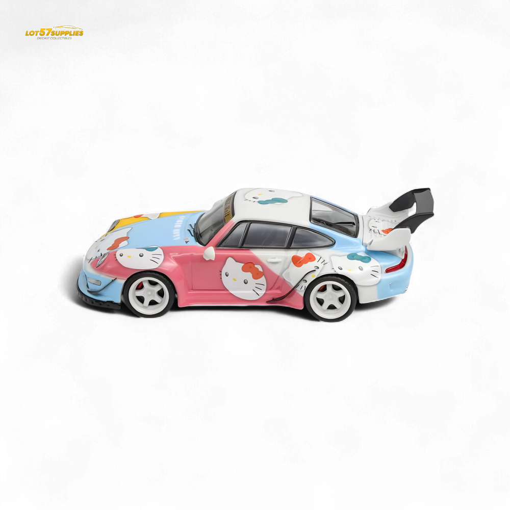 Colorful toy car with Hello Kitty design on a white background