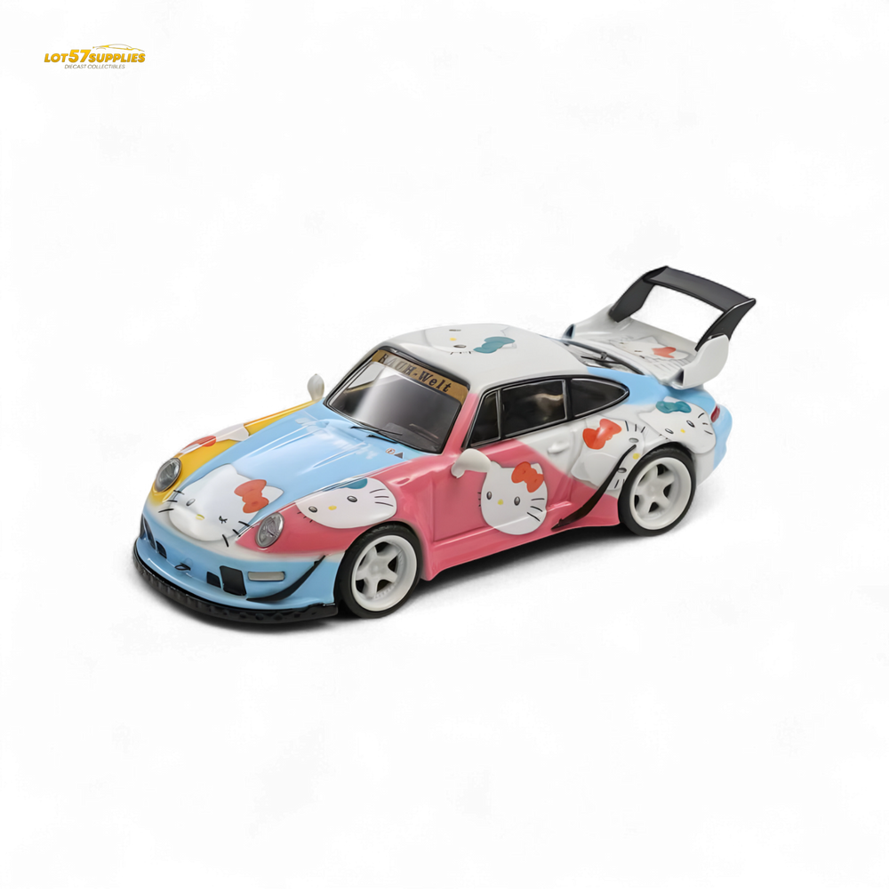 Colorful toy car with Hello Kitty design on a white background