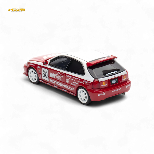 Motorhelix Honda Civic EK9 Malaysia Limited Edition - White - Red 1:64