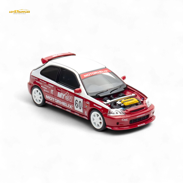 Motorhelix Honda Civic EK9 Malaysia Limited Edition - White - Red 1:64