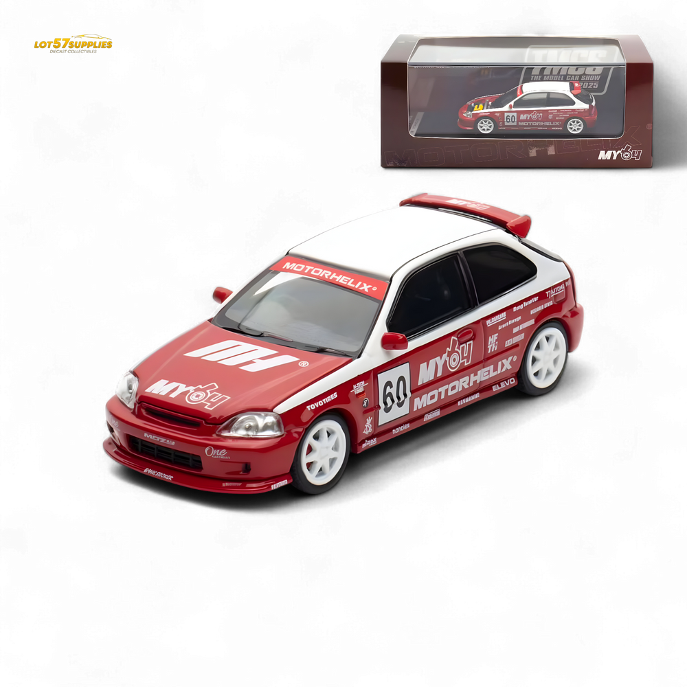 Motorhelix Honda Civic EK9 Malaysia Limited Edition - White - Red 1:64