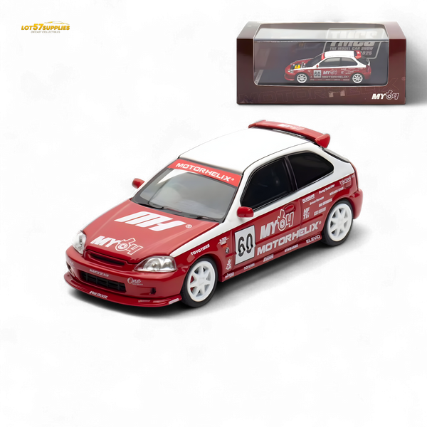 Motorhelix Honda Civic EK9 Malaysia Limited Edition - White - Red 1:64