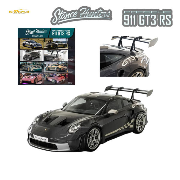 (Pre-Order) Stance Hunters Porsche 911 GT3 RS 992 PTS Grey Black 1:64