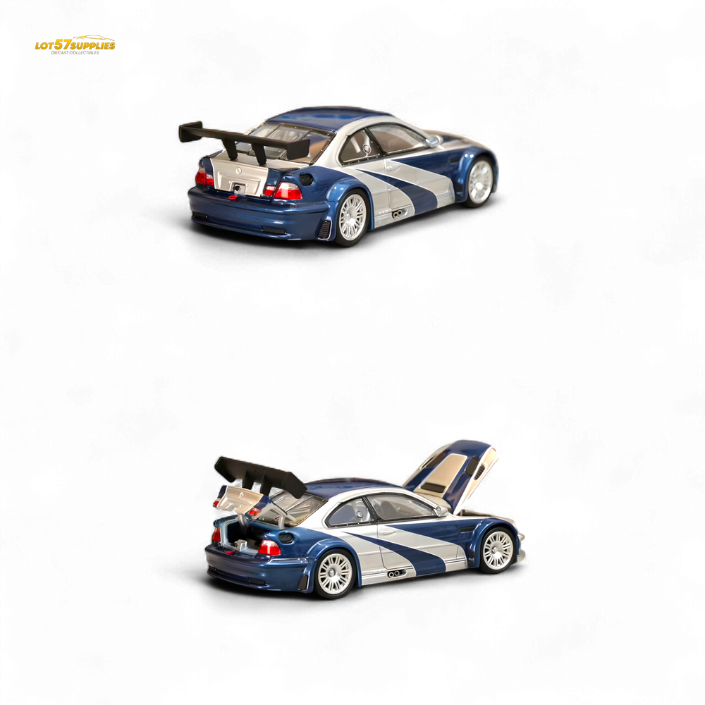 (Pre-Order) Ghost Player BMW E46 M3 GTR Silver Blue 1:64