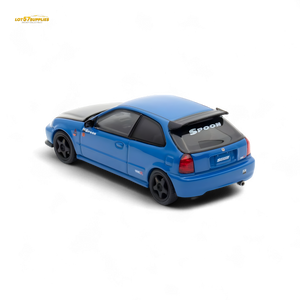 Blue model car with 'Spoon' branding on a white background