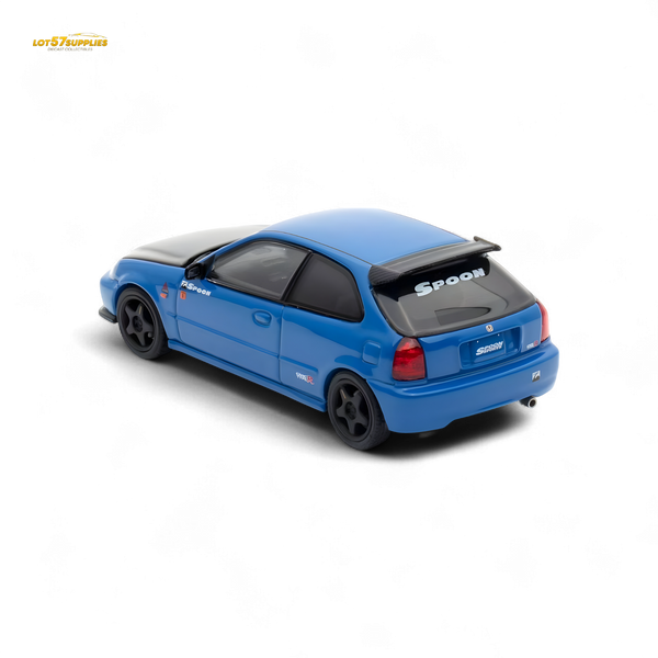 Blue model car with 'Spoon' branding on a white background