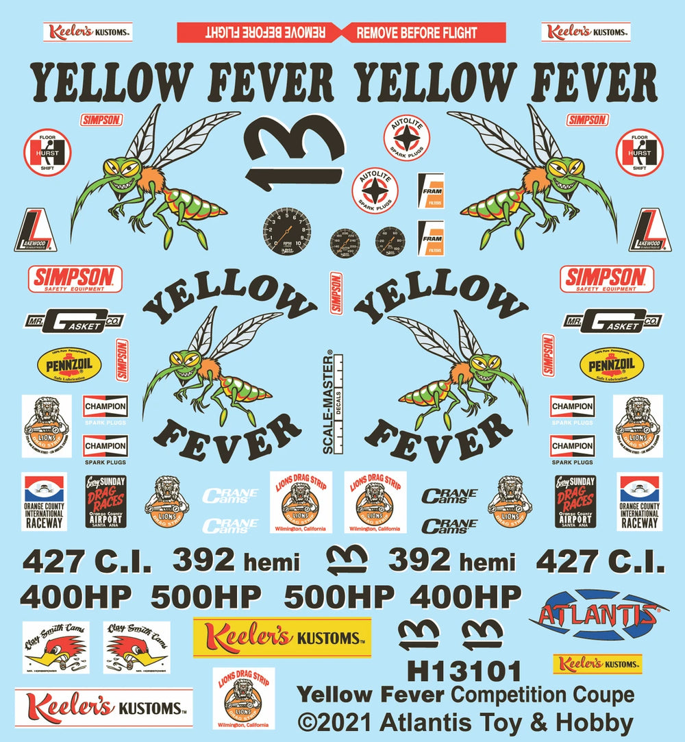 Atlantis Models 1/25 Scale Yellow Fever Competition Coupe Keelers — Plastic model kit