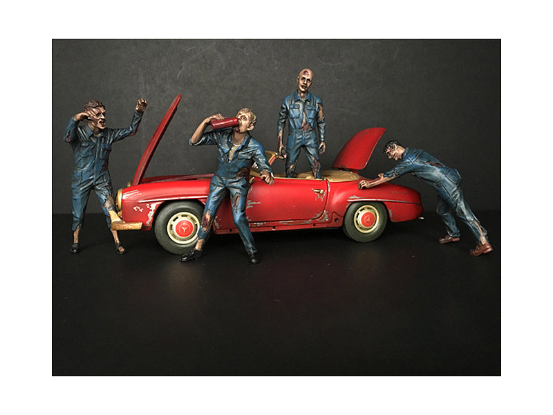Zombie Mechanics 4 Piece Figurine Set "Got Zombies??" for 1/18 Scale Models by American Diorama — Scale Model Accessories