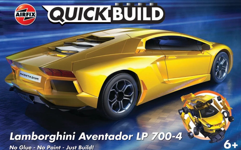 Black Forest® Hobby Supply Co Airfix J6026 Quick Build Lamborghini Aventador LP700-4 Car (Yellow) (Snap) — Military Aircraft