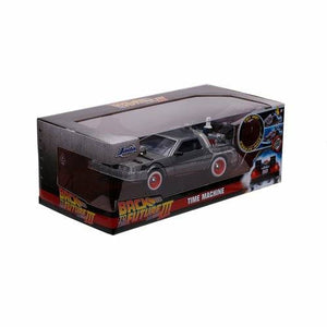 Boxed model of a time machine from 'Back to the Future III' on a white background