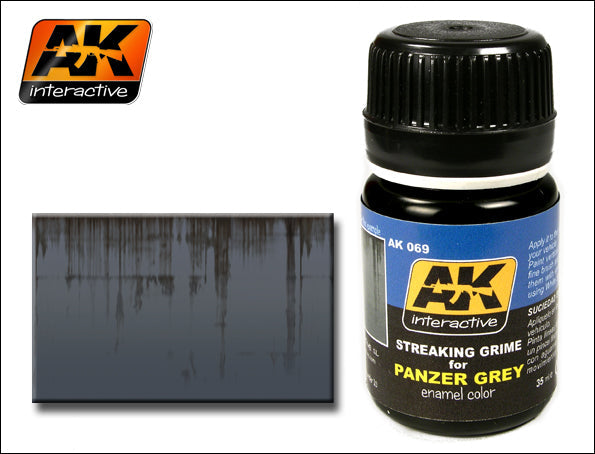 Black Forest® Hobby Supply Co AK Interactive 69 Panzer Grey Streaking Grime Enamel Paint 35ml Bottle — Glues, Paints, Tools