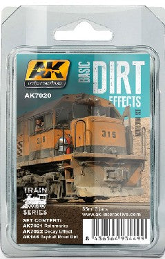 Black Forest® Hobby Supply Co AK Interactive 7020 Train Series: Basic Dirt Effects Weathering Enamel Paint Set — Glues,