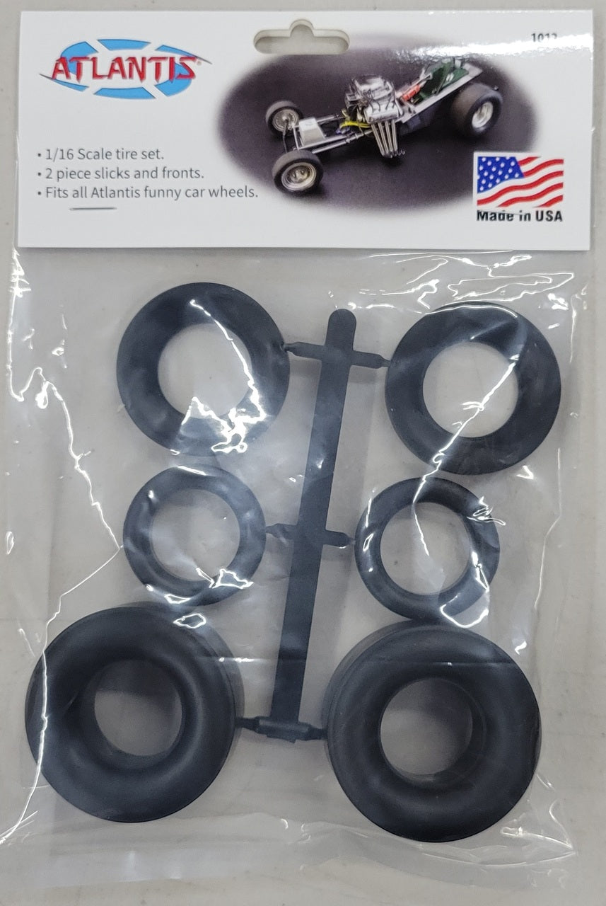 Atlantis Models 1/16 Funny Car Tire set bagged with punched header card — Plastic Model Kit Replacement Parts