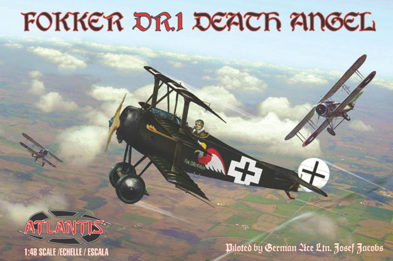 Atlantis Models 1/48 Fokker DR1 Death Angel Plastic Model, w/ Trading Card — Plastic model kit