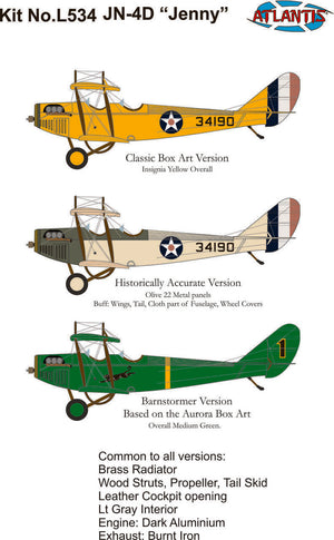 1:48 Curtiss Aeroplane and Motor Company Curtiss JN "Jenny" JN-4D Airplane Plastic Model Kit
