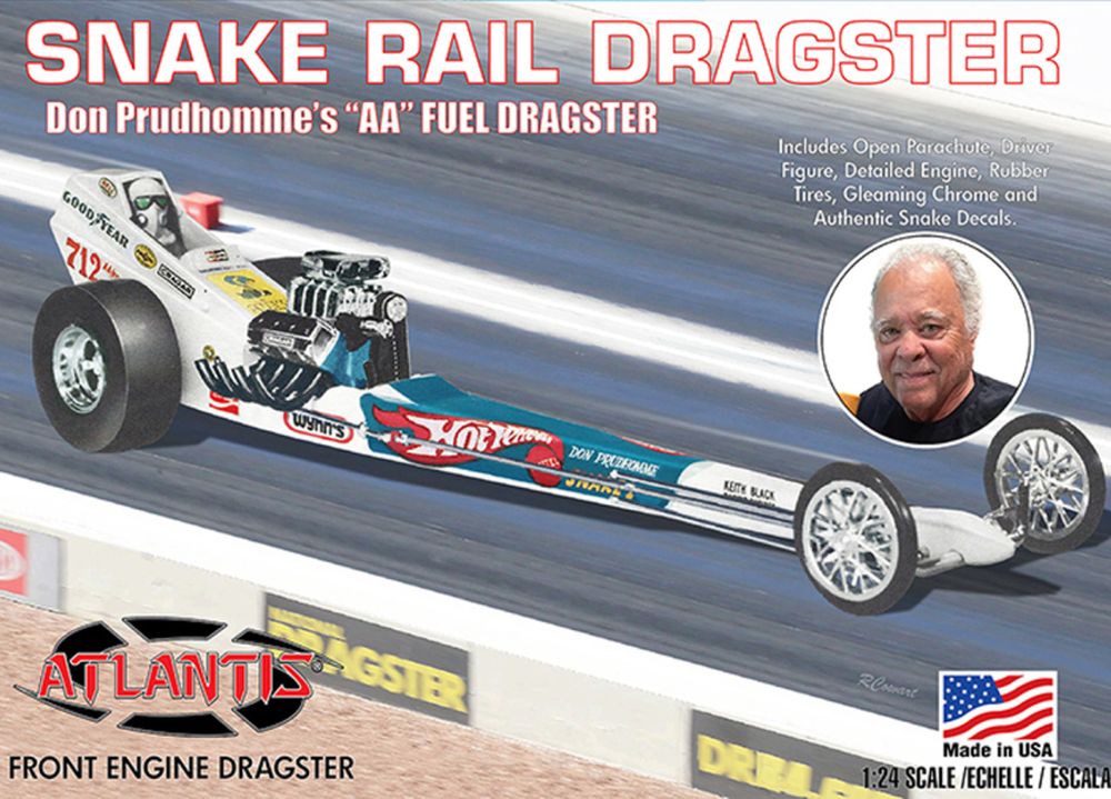 Atlantis Models 1:24 Don the Snake Prudhomme's "AA" Fuel Front Engine Rail Dragster Plastic Model Kit