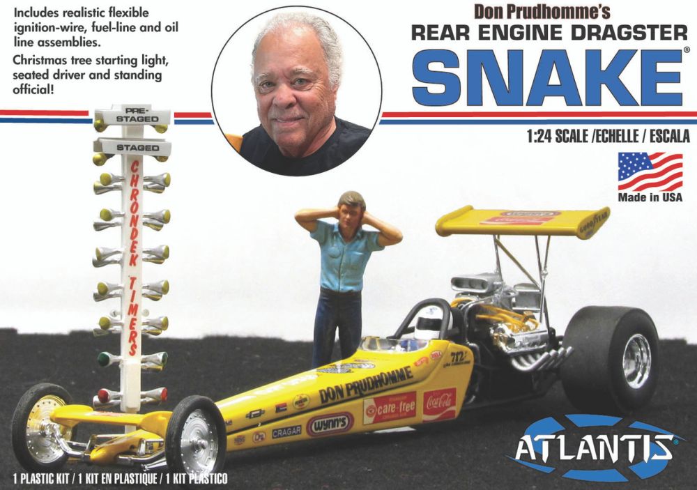 Atlantis Models 1:24 Don the Snake Prudhomme's Rear Engine Dragster with Christmas Tree Starting Light Plastic Model — Model