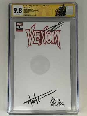 [Triple Signed by Tyler Kirkham | Donny Cates | Ryan Stegman] Venom #1 CGC 9.8 Yellow Label Exclusive Blank Var