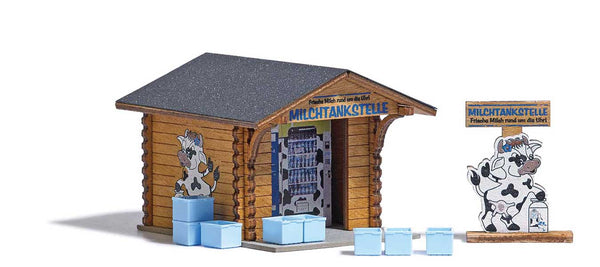 Black Forest® Hobby Supply Co Busch 1982 HO Scale Milk Bar -- Laser-Cut Wood Kit — HO Scale Structures > Busch