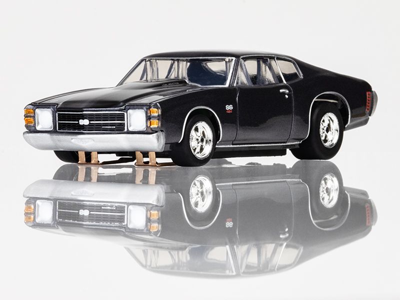 AFX Racing 1972 SS454 Dusk Gray Metallic with Black Rally Stripes — HO Slot Car