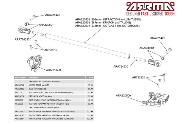 PowerHobby Arrma ARA320504 Center Brace Bar Outcast Notorious — Notorious Parts