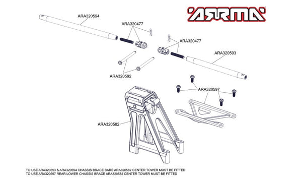 Arrma ARA320593 Chassis Brace Bar 164mm Kraton 8S