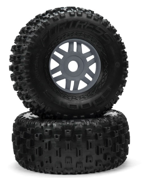 Arrma ARA550069 Dboots 'Fortress' Wheels Pre-Glued Tire Set Gun Metal Mojave