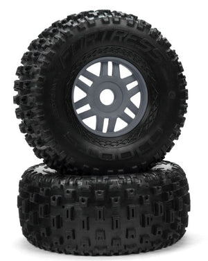 Arrma ARA550069 Dboots 'Fortress' Wheels Pre-Glued Tire Set Gun Metal Mojave