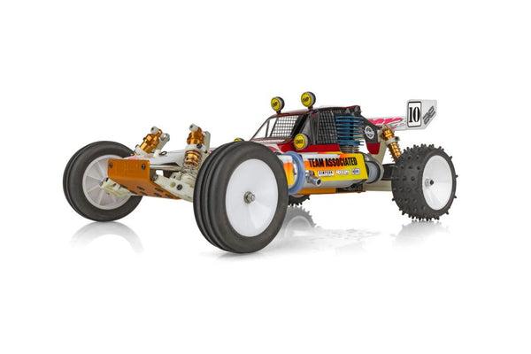 Model car with large wheels on a white background