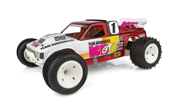 Model off-road truck with colorful design on a white background