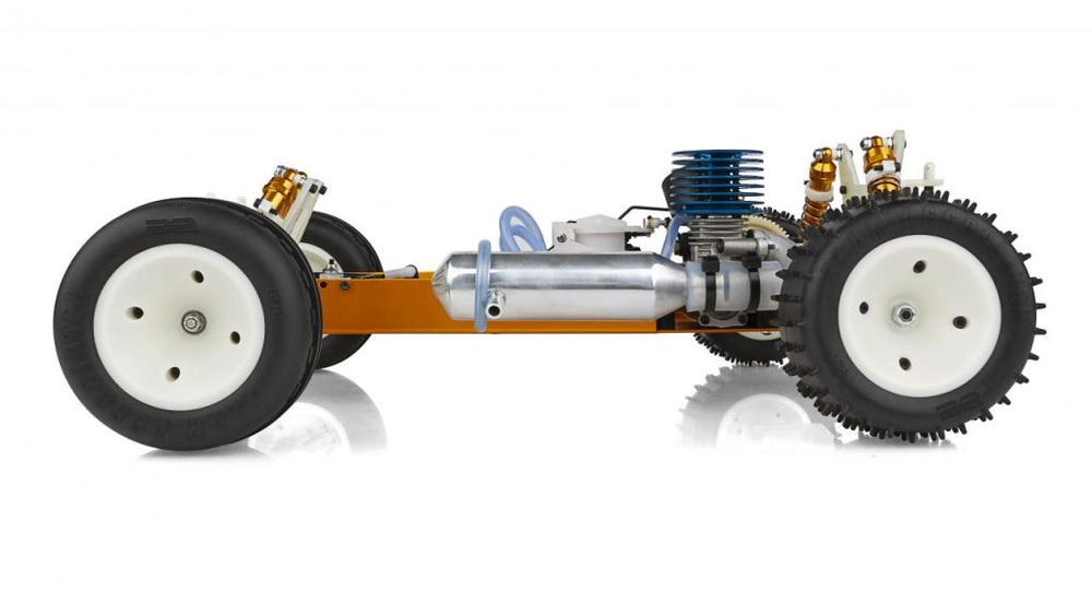 Model off-road truck with colorful design on a white background