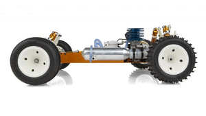 Model of a car chassis with wheels on a white background