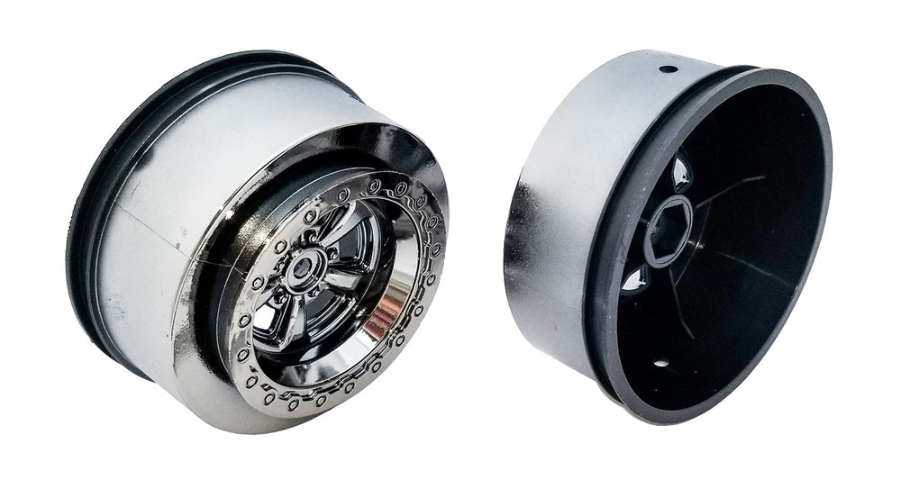 Team Associated Drag Rear Wheels, 2.2 in / 3.0 12mm Hex, Black Chrome