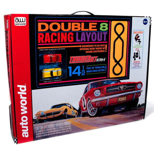 Auto World SRS341 14.5' Double 8 Racing Slot Car Set HO Scale