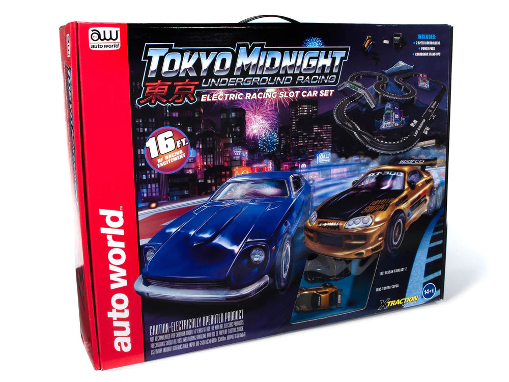 AutoWorld SRS342 16' Tokyo Midnight Underground Racing HO Slot Car Set