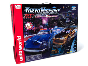 AutoWorld SRS342 16' Tokyo Midnight Underground Racing HO Slot Car Set