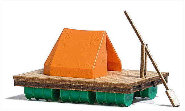 Busch 1564 HO Scale Wood Raft with Paddle & Tent Kit