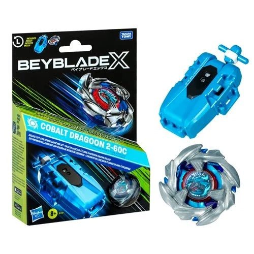 ToyShnip Beyblade X Cobalt Dragoon 2-60C Deluxe Left-Spin String Launcher Set — Battle Tops