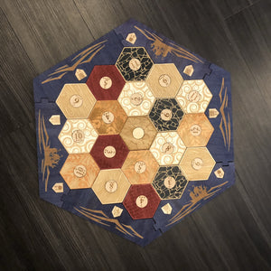 CCHobbyFun Blue Stained Catan Compatible Board Set with Laser Etched Terrain, Border and Number Pieces — Game Pieces