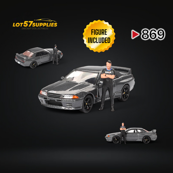 (Pre-Order) Mini-GT Nissan Skyline R32 Nismo Gunmetal With Matsuda Figure #869 1:64 MGT00869