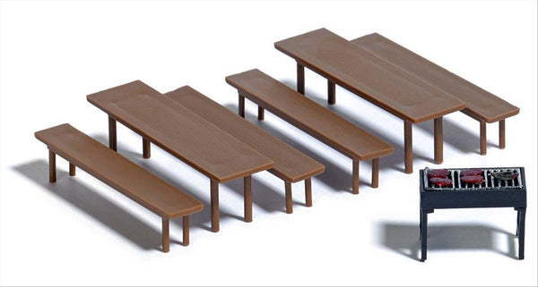 Busch 7782 HO Scale Beer Garden Benches, Tables & Grill
