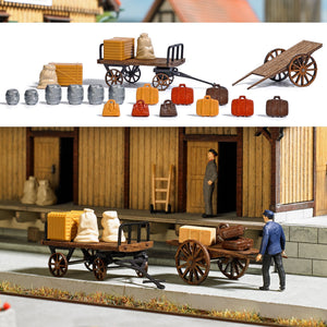 Busch 1625 HO Scale 2 Wooden Baggage Carts Kit w/Accessories