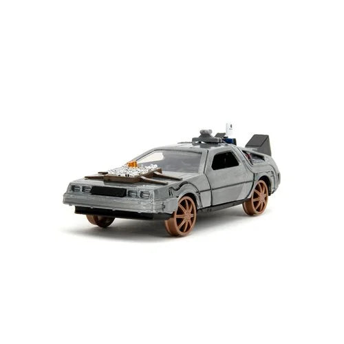 Back to the Future Part III die-cast 1:32 scale "Hollywood Rides" DeLorean Time Machine (railroad) - Echo Six Hobbies