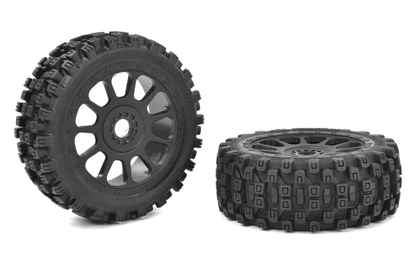 Corally Scorpion XTB, Off-Road 1/8 Buggy Tires, Glued on Black Rims, 1 Pair