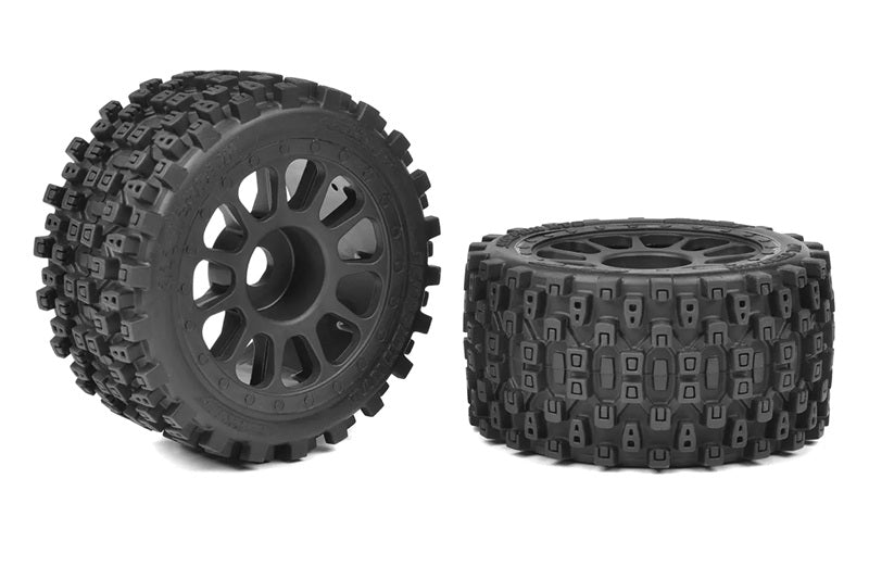 Corally 1-8 Buggy Tires - Scorpion XTB - Rear Wide - Glued on Black Rims - Off-Set 2WD - 1 Pair